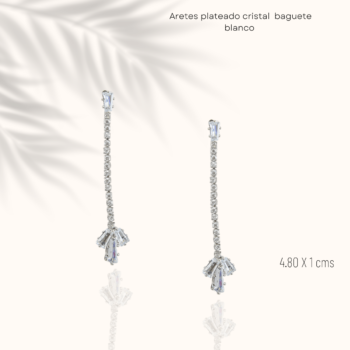 Aretes exquisitos largos de noche plateados cristal  baguette