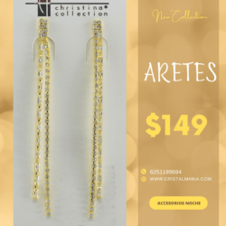 Aretes de noche largos dorados doble tira cristales