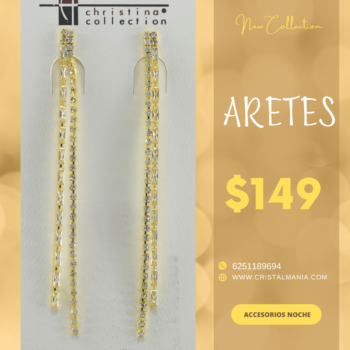 Aretes de noche largos dorados doble tira cristales