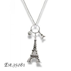 Collar largo con dije de la torre eiffel plateada