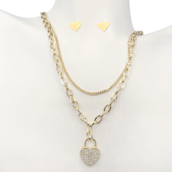 Collar doble y aretes forma corazón dorado Acero inoxidable, collares de acero inoxidable