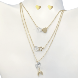 Collar triple con aretes dorados con estrellas, luna y corazones /  collares de acero inoxidable para mujer