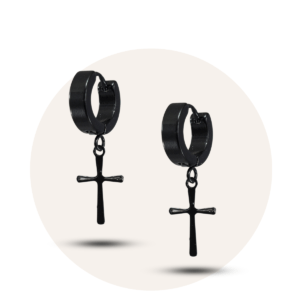 Arracadas con cruces en color negro acero inoxidable