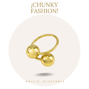 Anillo ajustable dorado acero inoxidable estilo Chunky Fashion