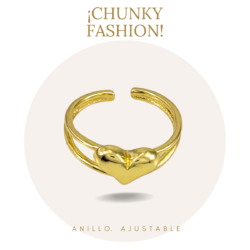 Anillo ajustable dorado corazón acero inoxidable estilo chunky juego para  aretes de gota