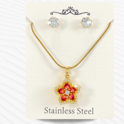 Juego de collar y aretes dorados con cristal en forma de flor, accesorios de moda en acero inoxidable