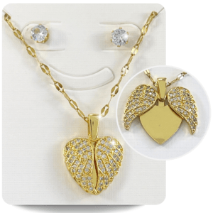 Collar dorado en forma de corazón que se puede abrir con aretes en acero inoxidable, Los collares modernos de acero inoxidable para damas son una tendencia popular gracias a su durabilidad, estilo y versatilidad, perfectos para el uso diario