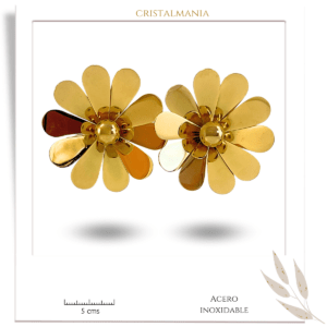 Aretes grandes de 5 cms en forma de flor de acero inoxidable, Los aretes de moda para mujer en acero inoxidable son una excelente opción para quienes buscan combinar estilo y durabilidad. 