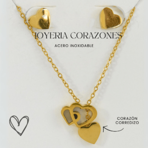 Collar corredizo con dijes de corazones que además de su atractivo estético y su resistencia, los collares de acero inoxidable son versátiles y se adaptan a diferentes estilos y ocasiones.