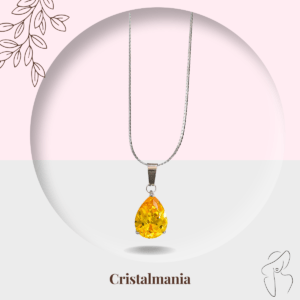 Collar dije de cristal en forma de gota color amarillo cadena de acero inoxidable