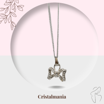 Collar con dije de moño con cristales con cadena acero inoxidable