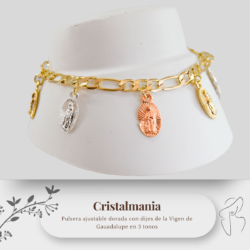 Pulsera con dijes de la Virgen de Guadalupe en 3 tonos