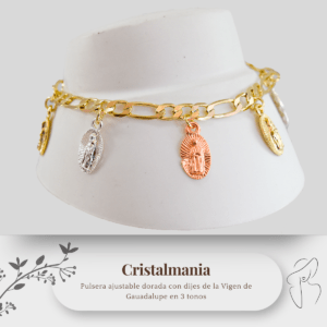 Pulsera con dijes de la Virgen de Guadalupe en 3 tonos