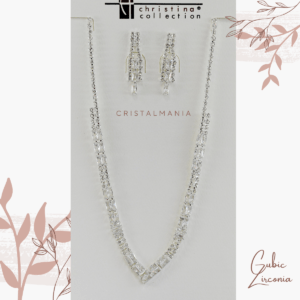 Collar y aretes plateados de cristal Cubic Zirconia Christina Collection