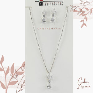 Collar y aretes plateados de cristal Cubic Zirconia Christina Collection