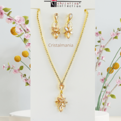 Collar y aretes dorados con cristales blanco y café Christina Collection