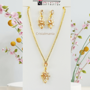 Collar y aretes dorados con cristales blanco y café Christina Collection