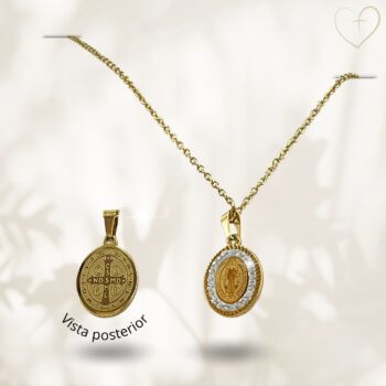Medalla de San Benito dorado en acero inoxidable, Collar con dije del san benito acero inoxidable, joyeria religiosa, bisuteria con cruces, cruz, medalla San Juditas, medallita con el espiritu Santo