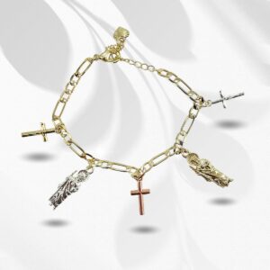 Pulsera religiosa con dijes San Juditas y cruces acero inoxidable ajustable -