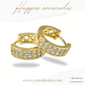 Aretes huggies de moda 2024 - 2025. Arracadas huggies doradas con cristales 1.80 x 0.50 cms.