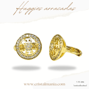 Aretes huggies de moda 2024 - 2025. Arracadas huggies doradas con cristales 1.10