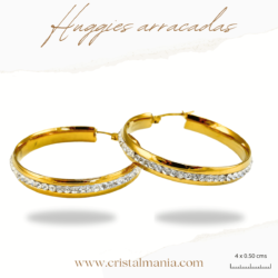 Arracadas doradas con cristales 4 x 0.50 cms.