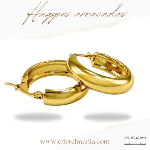 Arracadas doradas lisas 2.50 x 0.60 cms. Arracadas para mujer color oro.