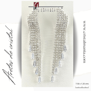 Aretes de noche plateados con cristal blanco 7.50 x 1.20 Los aretes de noche con cristales son una elección elegante y sofisticada para cualquier ocasión especial. Estos accesorios son perfectos para agregar un toque de brillo y glamour a tu atuendo nocturno, ya sea una cena formal, una fiesta o un evento social