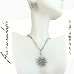 Juego de dije con aretes plateados con caracol - sol de moda en acero inoxidable