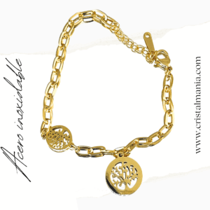 Pulsera ajustable moda árbol de la vida dorada en acero inoxidable. Los accesorios con diseño de árbol de la vida no solo son una pieza de joyería hermosa, sino también un recordatorio constante de la interconexión de todas las cosas en la vida. Al elegir estos accesorios, las mujeres pueden llevar consigo un símbolo de equilibrio y armonía en su vida diaria