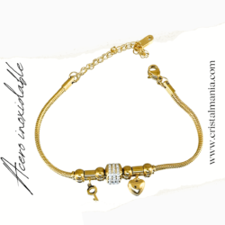 Pulsera dorada acero inoxidable con corazón y llave