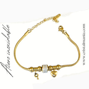 Pulsera dorada acero inoxidable con corazón y llave