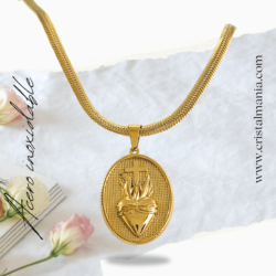 Cadena y medalla del sagrado corazón de Jesus dorado en acero inoxidable. La joyería con el Sagrado Corazón de Jesús es una hermosa manera de expresar la fe y llevar un recordatorio personal y constante del amor y sacrificio de Cristo. La joyería religiosa es un sector que combina la espiritualidad con la belleza y la tradición