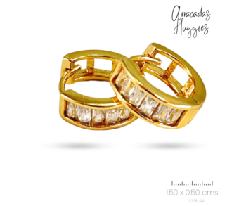 Arracadas doradas acero inoxidable de 1.50 x 0.50 cms cristal baguete