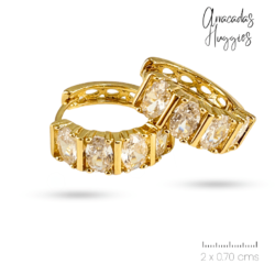 Arracadas doradas acero inoxidable de 2 x 0.70 cms cristal
