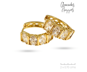 Arracadas doradas acero inoxidable de 2 x 0.70 cms cristal