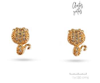 Aretes chicos, aretes dorados en forma de gatos, aretes de gatitos 