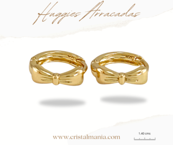 Arracadas huggies doradas de acero inoxidable de 1.40 cms con moños, Arracadas, aros acero inoxidable pequeños aretes de aro hipoalergénico Huggies aros color oro para mujer