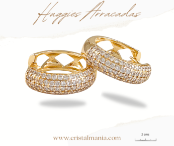 Arracadas huggies doradas acero inoxidable cristales 2 cms, Arracadas, aros acero inoxidable pequeños aretes de aro hipoalergénico Huggies aros color oro para mujer