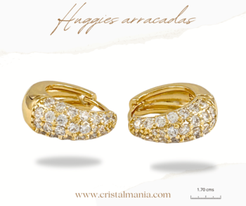 Arracadas huggies doradas acero inoxidable cristales 1.70 cms, Arracadas, aros acero inoxidable pequeños aretes de aro hipoalergénico Huggies aros color oro para mujer, Joyería para Mujer Ideal como Regalos para Mujer Cumpleaños y Regalos para Mamá Originales