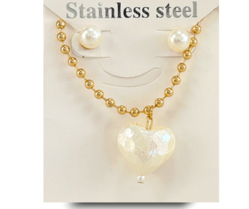Collar y aretes de moda dorados para mujer en acero inoxidable con corazones, Descubre nuestros elegantes sets de collares y aretes de acero inoxidable, ¡la moda perfecta que complementa tu belleza! ✨  #cristalmania #ComplementaTuBrillo
