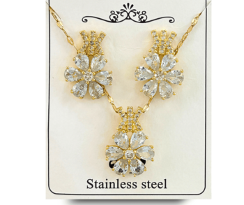 Collar y aretes de moda dorados para mujer en acero inoxidable, Descubre nuestros elegantes sets de collares y aretes de acero inoxidable, ¡la moda perfecta que complementa tu belleza! ✨  #cristalmania #ComplementaTuBrillo
