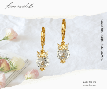 Aretes / Arracadas dorados con adorno buhos con cristales miden 2.50 x 1.40 cms