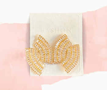 Aretes pegados a la oreja dorados con cristales para mujer para vestidos de noche, aretes para fiestas, aretes de noche dorados
