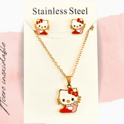 Collar y aretes dorados acero inoxidable dijes de hello kitty