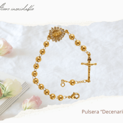 Pulsera dorada ajustable decenario Virgen de Guadalupe y cruz acero inoxidable, joyería religiosa,  joyería católica 