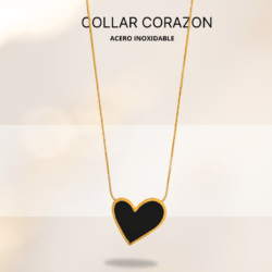 Collar con dije corazón en negro accesorios mujer joyeria en acero inoxidable. Collar con dijes de corazones, bisuteria con corazones dorados
