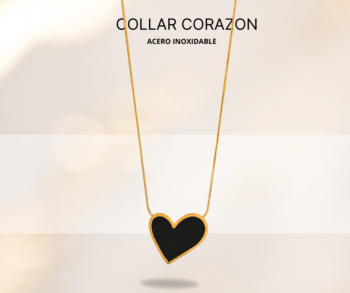 Collar con dije corazón en negro accesorios mujer joyeria en acero inoxidable. Collar con dijes de corazones, bisuteria con corazones dorados