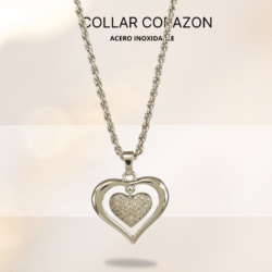 Collar con dije corazón plateado, accesorios mujer joyeria en acero inoxidable. Collar con dijes de corazones, bisuteria con corazones, collares de moda corazón 