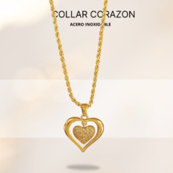 Collar con dije corazón dorado, accesorios mujer joyeria en acero inoxidable. Collar con dijes de corazones, bisuteria con corazones, collares de moda corazón